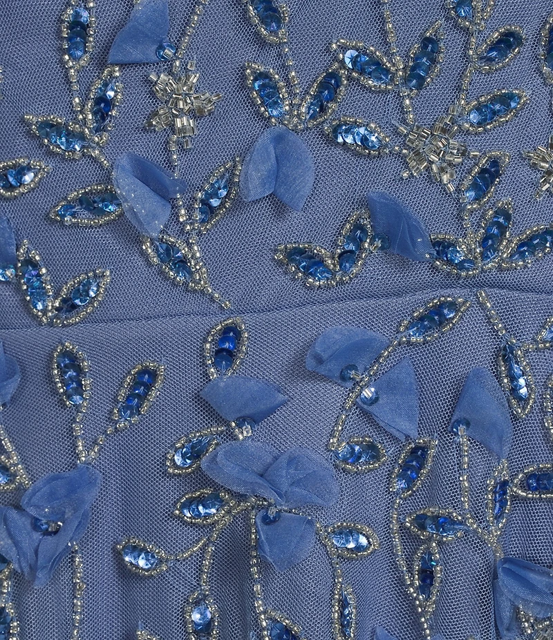 Adrianna Papell Petite Size One Shoulder Beaded Sleeveless A-Line Midi Dress