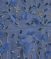 Adrianna Papell Petite Size One Shoulder Beaded Sleeveless A-Line Midi Dress