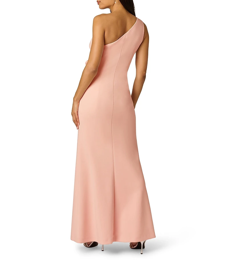 Adrianna Papell Petite Size One Shoulder Scuba Rosette Long Gown