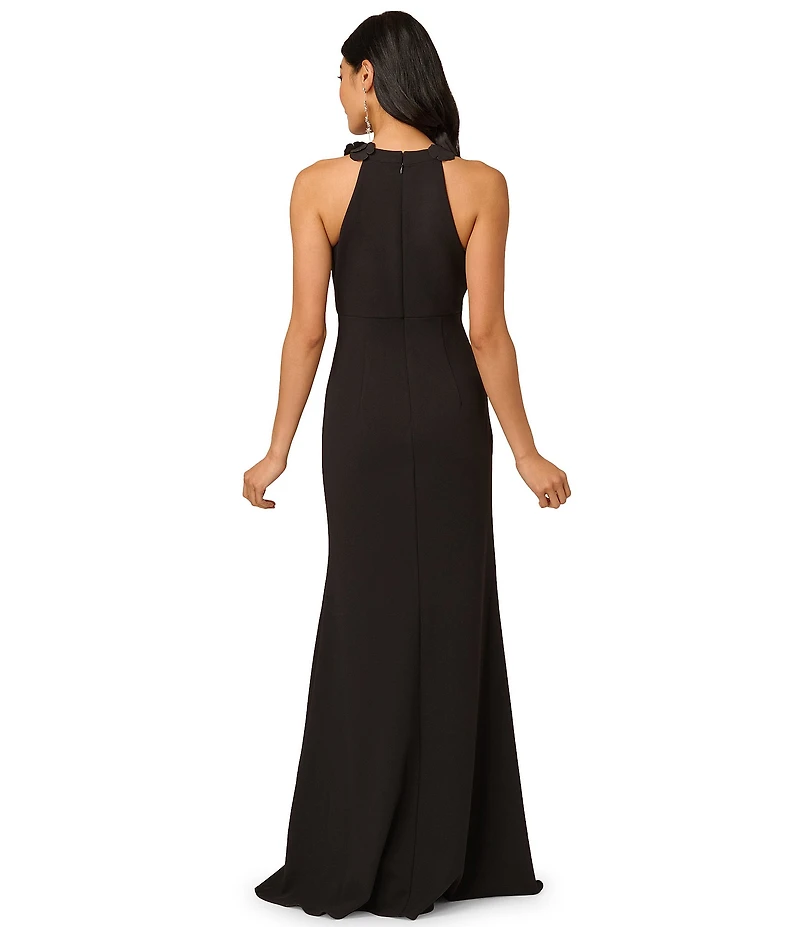 Adrianna Papell Petite Size Rosette Halter Crepe Dress