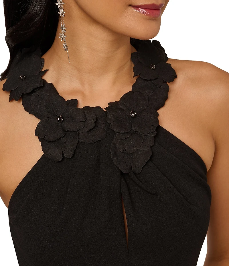 Adrianna Papell Petite Size Rosette Halter Crepe Dress