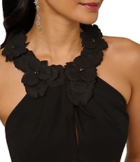 Adrianna Papell Petite Size Rosette Halter Crepe Dress