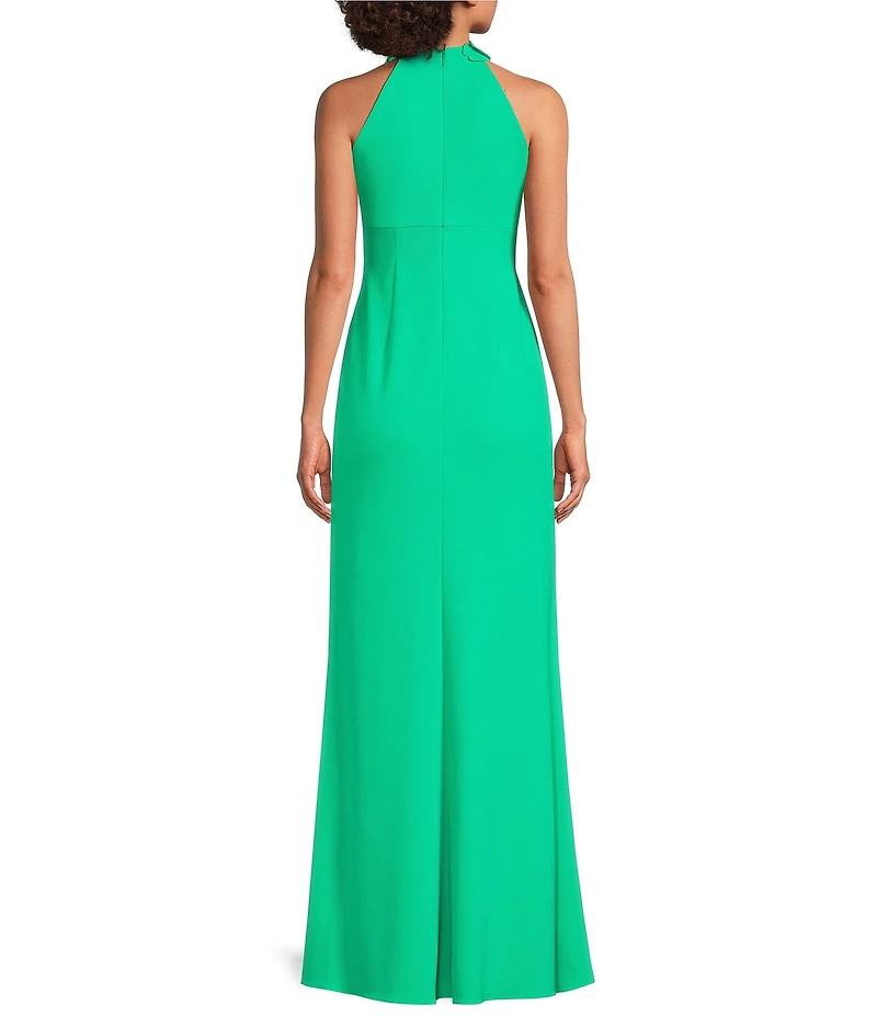 Adrianna Papell Petite Size Rosette Halter Crepe Dress