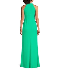 Adrianna Papell Petite Size Rosette Halter Crepe Dress