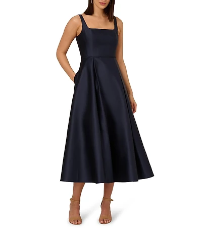 Adrianna Papell Petite Size Square Neck Mikado Midi Dress