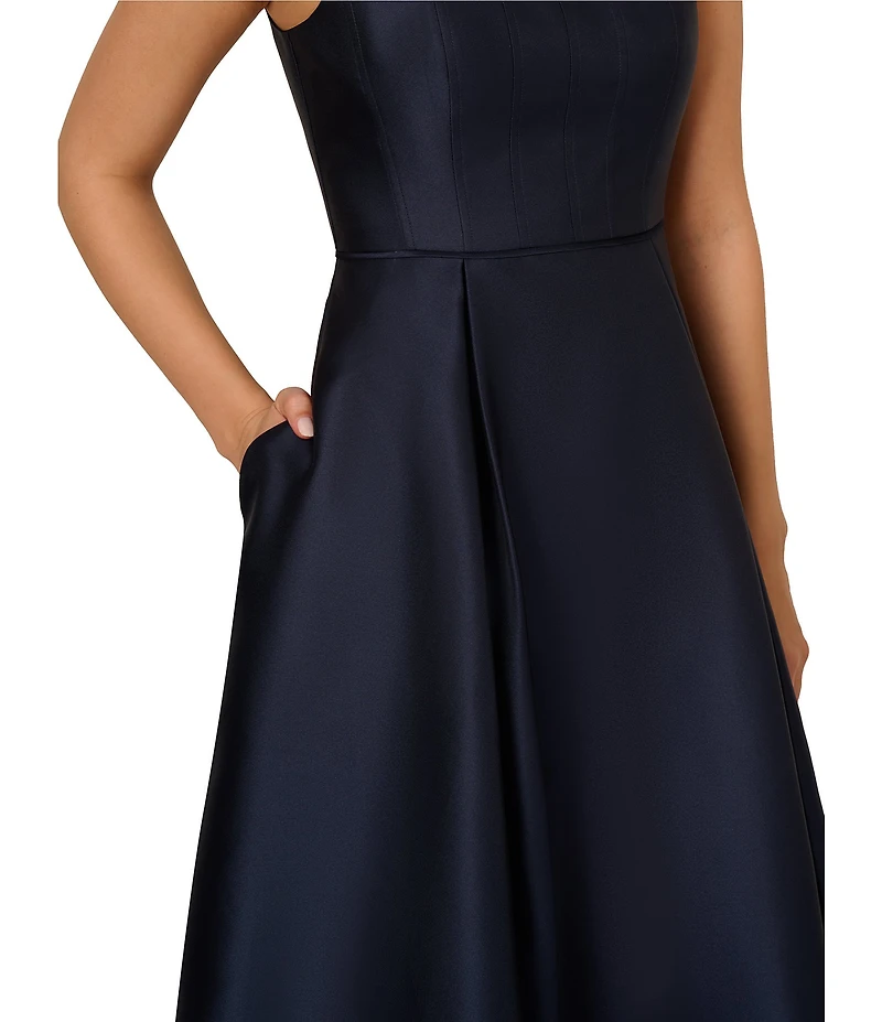 Adrianna Papell Petite Size Square Neck Mikado Midi Dress