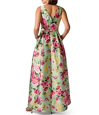 Adrianna Papell Petite Size Twill High Low Floral Print Midi Dress