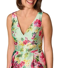 Adrianna Papell Petite Size Twill High Low Floral Print Midi Dress
