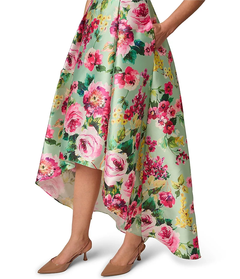 Adrianna Papell Petite Size Twill High Low Floral Print Midi Dress