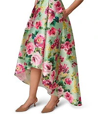 Adrianna Papell Petite Size Twill High Low Floral Print Midi Dress