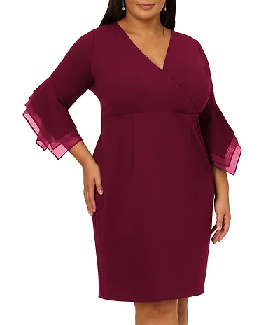 Adrianna Papell Plus Size 3/4 Sleeve Crepe Combo Sheath Dress
