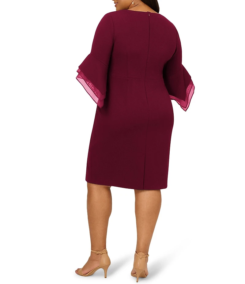 Adrianna Papell Plus Size 3/4 Sleeve Crepe Combo Sheath Dress
