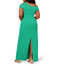 Adrianna Papell Plus Size Asymmetrical Neck Side Ruched Scuba Column Gown