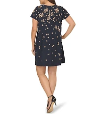 Adrianna Papell Plus Size Beaded Crepe Cap Sleeve Shift Dress