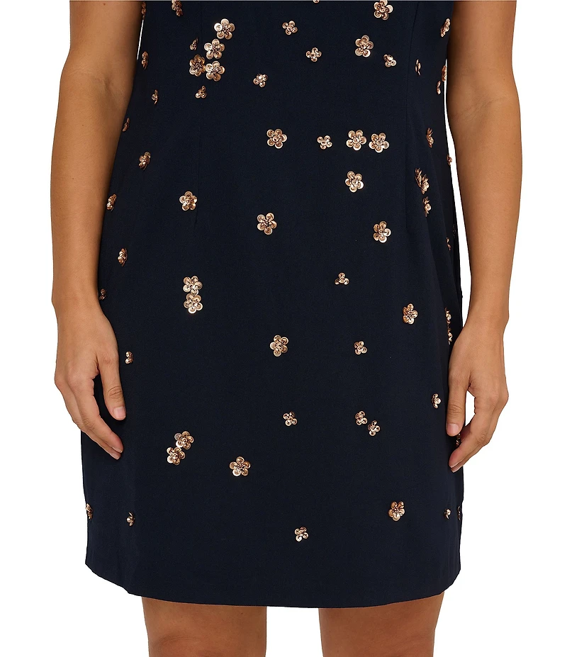 Adrianna Papell Plus Size Beaded Crepe Cap Sleeve Shift Dress