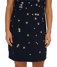 Adrianna Papell Plus Size Beaded Crepe Cap Sleeve Shift Dress