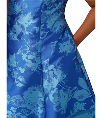 Adrianna Papell Plus Size Boat Neck Sleeveless Metallic Jacquard Fit and Flare Midi Dress