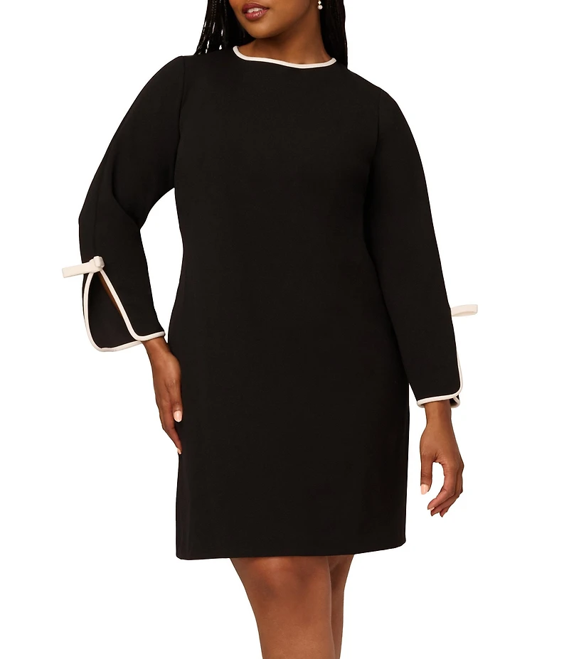 Adrianna Papell Plus Size Crepe Long Sleeve Bow Sheath Dress