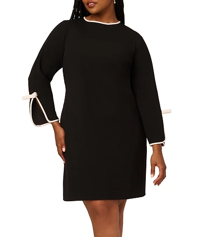 Adrianna Papell Plus Size Crepe Long Sleeve Bow Sheath Dress