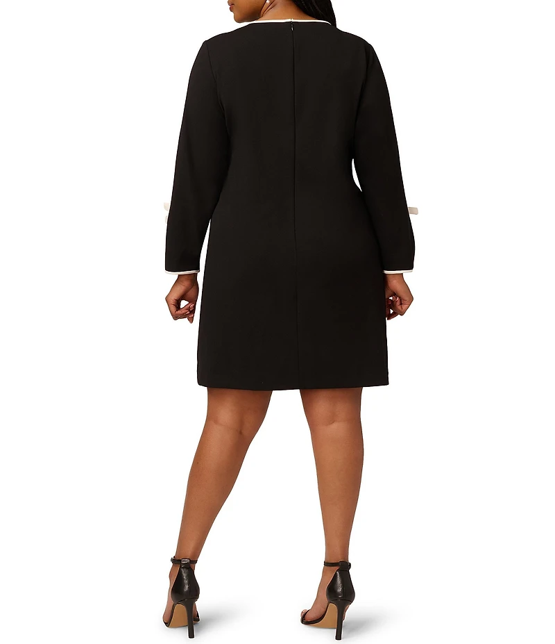 Adrianna Papell Plus Size Crepe Long Sleeve Bow Sheath Dress