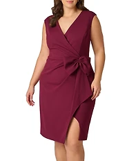 Adrianna Papell Plus Size Crepe V-Neck Sleeveless Bow Faux Wrap Dress