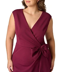 Adrianna Papell Plus Size Crepe V-Neck Sleeveless Bow Faux Wrap Dress