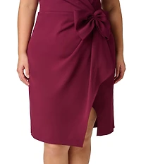 Adrianna Papell Plus Size Crepe V-Neck Sleeveless Bow Faux Wrap Dress