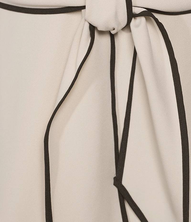 Adrianna Papell Plus Size Crew Neck 3/4 Sleeve Crepe Tie Waist Sheath Dress