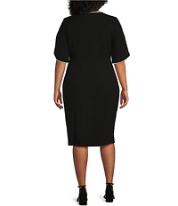 Adrianna Papell Plus Size Crew Neck Pearl Trim Crepe Dress