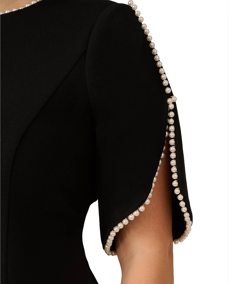 Adrianna Papell Plus Size Crew Neck Pearl Trim Crepe Dress