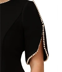 Adrianna Papell Plus Size Crew Neck Pearl Trim Crepe Dress
