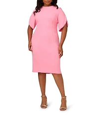 Adrianna Papell Plus Size Crew Neck Pearl Trim Crepe Dress