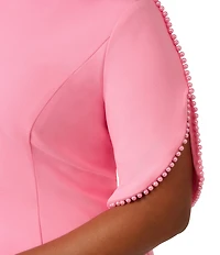 Adrianna Papell Plus Size Crew Neck Pearl Trim Crepe Dress