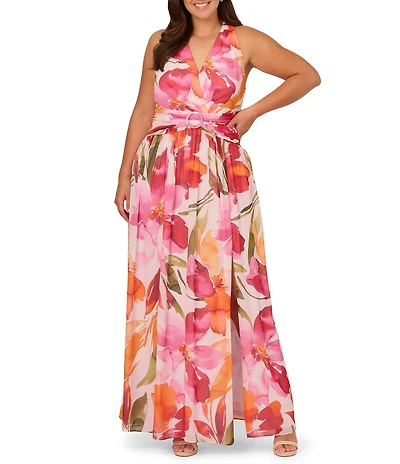 Adrianna Papell Plus Size Floral Chiffon Maxi Dress