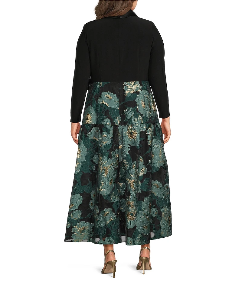 Adrianna Papell Plus Size Floral Print Long Sleeve Surplice Neck Combo Jacquard Dress