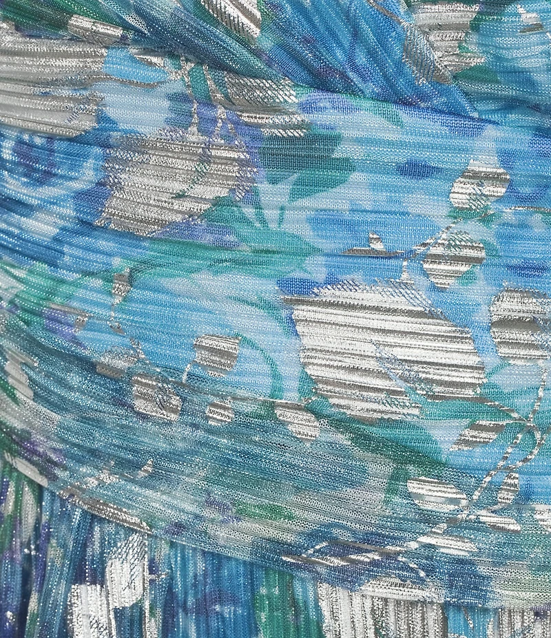 Adrianna Papell Plus Size Foiled Floral Print Surplice V-Neck Short Flutter Sleeve Gown