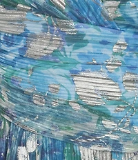 Adrianna Papell Plus Size Foiled Floral Print Surplice V-Neck Short Flutter Sleeve Gown