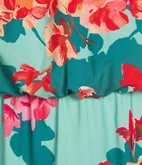 Adrianna Papell Plus Size Halter Neck Floral Print Blouson Midi Dress