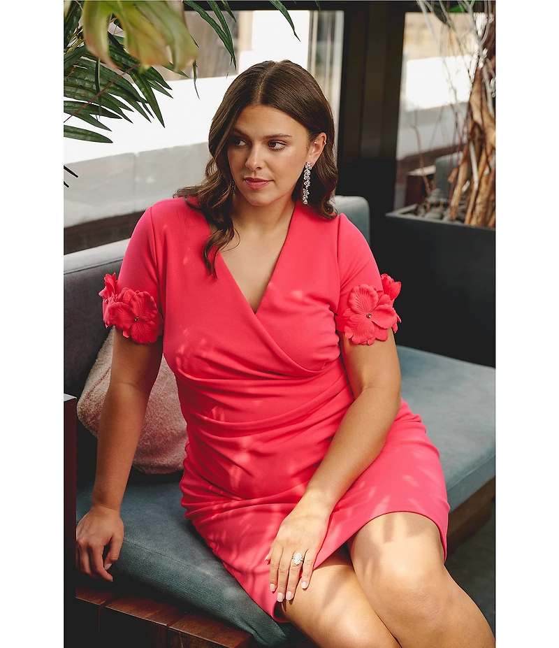 Adrianna Papell Plus Size Knit Crepe Short Sleeve Dress