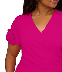 Adrianna Papell Plus Size Knit Crepe Short Sleeve Dress