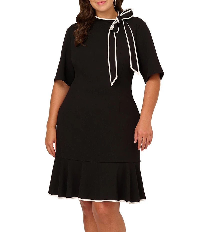 Adrianna Papell Plus Size Knit Crepe Tie Neck Dress