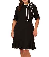 Adrianna Papell Plus Size Knit Crepe Tie Neck Dress
