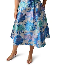 Adrianna Papell Plus Size Metallic Jacquard Floral Print Fit And Flare Midi Dress