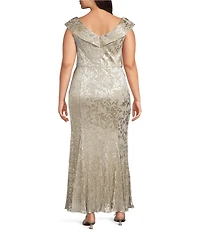 Adrianna Papell Plus Size Novelty Foil Floral Print Off-The-Shoulder Mermaid Gown