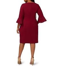 Adrianna Papell Plus Size Novelty Knit 3/4 Bell Sleeve Crepe Sheath Dress