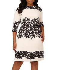 Adrianna Papell Plus Size Scroll Lace 3/4 Sleeve Sheath Dress