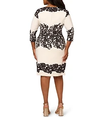 Adrianna Papell Plus Size Scroll Lace 3/4 Sleeve Sheath Dress