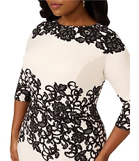 Adrianna Papell Plus Size Scroll Lace 3/4 Sleeve Sheath Dress