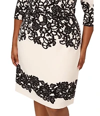 Adrianna Papell Plus Size Scroll Lace 3/4 Sleeve Sheath Dress