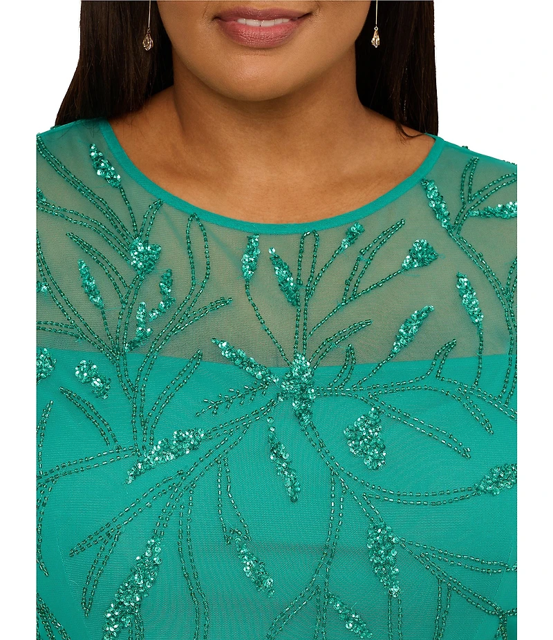 Adrianna Papell Plus Size Short Sleeve Beaded Sheath Dress